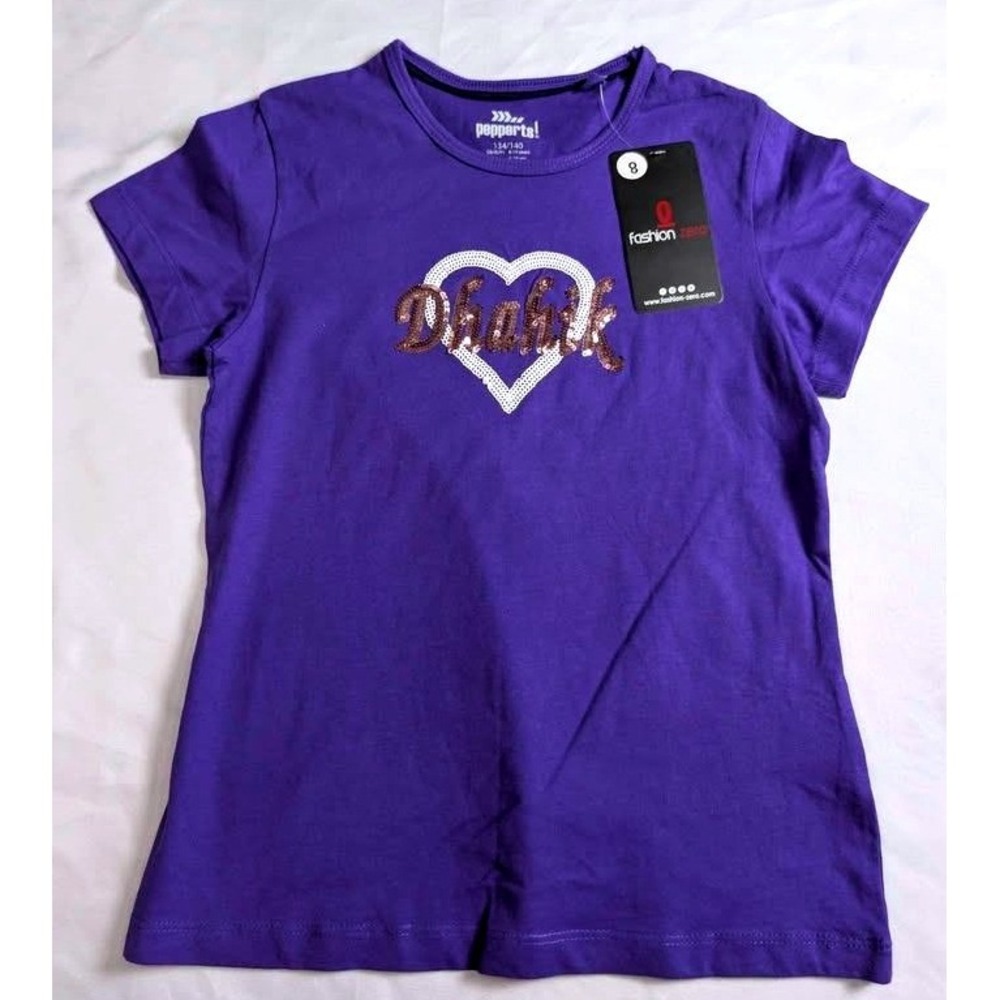 Pepperts! T-Shirt Kids 8-10 Years Purple Sequin Heart Graphic Tee‎